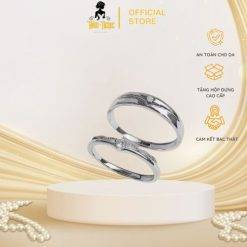 Nhẫn đôi nam nữ bạc Ý 925 nhẫn cặp tự điều chỉnh size Hàn Ngọc Jewelry
