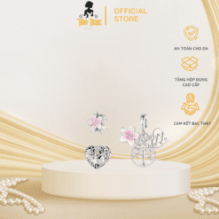 Charm bạc nữ đính đá hình bông hoa anh đào Hàn Ngọc Jewelry